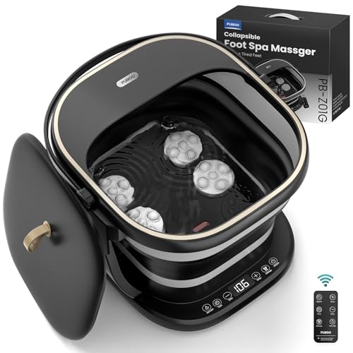 Puboo Collapsible Foot Spa Bath with Heat, Remote & Timer, 16 Massage Balls, Support Rods – Heated Pedicure Soaking Tub for Stress Relief, Great Gift for Family and Friends