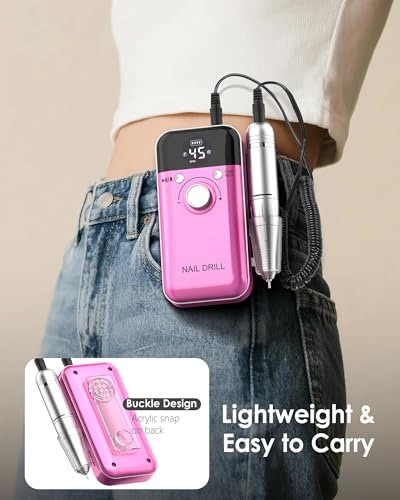 Portable Nail Drill Professional: 45000 RPM Rechargeable Electric Nail Drills Machine with 6 Bits, Drill para Uñas Profesional E File for Acrylic, Gel Nails, Manicure & Pedicure - Salon & Home Use