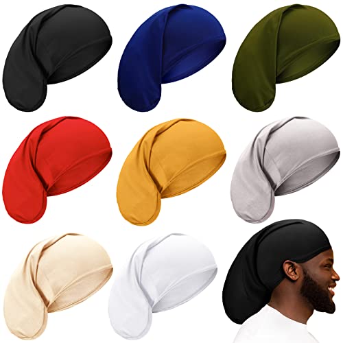 8 Pieces Unisex Dreadlock Cap Dreadlock Spandex Cap Long Hair Dreads Head Wrap Sleep Bonnet Full Cover for Men, 15 x 9 Inch (Multi Color)