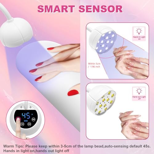 CGBE UV LED Nail Lamp, 36W Mini Cordless Flash Cure Lamp, USB Rechargeable Goosenecks LED Nail Light for Gel Nails with 4 Timers & Auto Sensor for Salon Home DIY Use, White