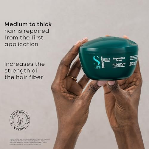 Alfaparf Milano Semi di Lino Reconstruction Reparative Hair Mask - Damaged Hair Bond Repair - Color Safe Deep Conditioning Hair Mask - Medium to Thick Hair - Vegan (6.88 oz)