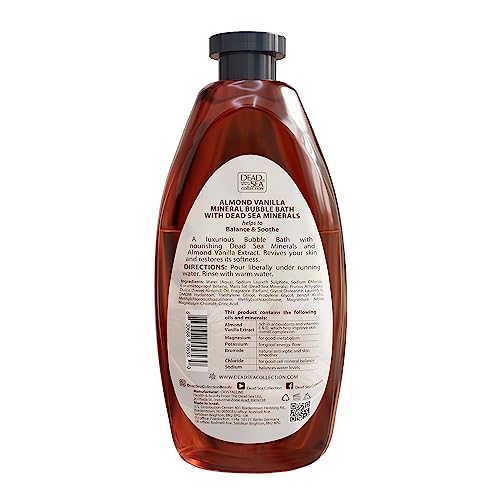 Dead Sea Collection Bubble Bath with Almond Vanilla for Women and Men - Sweet Almond Oil and Dead Sea Salt - Nourishing and Moisturizing Skin - Pack of 2 (67.6 fl.oz)