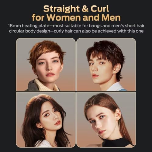 Cordless Hair Straightener and Curler 2 in 1 Ceramic Flat Iron Mini Wireless Portable Travel Hot Tools Straight Curl for Women Men USB Rechargeable with Pouch (White)