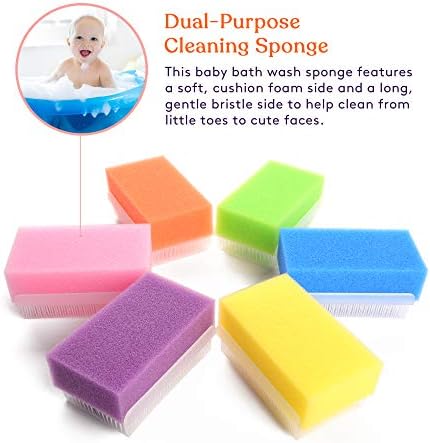 Special Supplies (12 Pack) Baby Bath Sponges Soft Foam Scrubber with Cradle Cap Bristle Brush - Body, Hair, and Scalp Cleaning - Gentle on Infant, Toddler Sensitive Skin - Great Sensory Feel