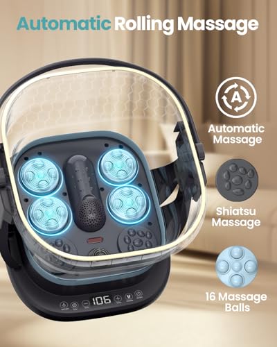 Puboo Collapsible Foot Spa with Heat and Remote – Electric Foot Bath Massager with 16 Motorized Rollers, Adjustable Temperature, Compact Design – Ideal Gift for Home Wellness & Stress Relief