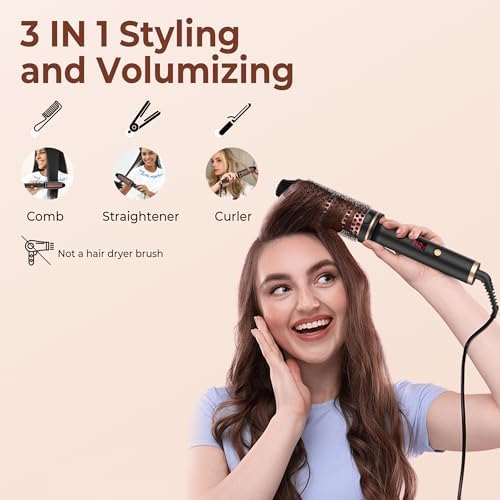 Thermal Brush,10 Temperatures LCD Display Upgrade to 400°F 1.5 in Heated Round Brush Curling Iron Heated Ceramic Tourmaline Ionic Comb 110-240V Volum