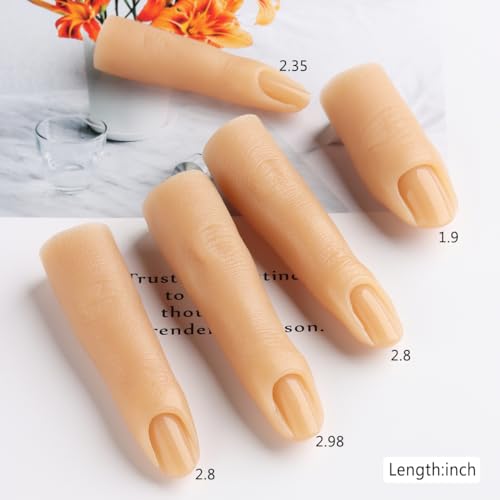 Silicone Practice Fingers for Acrylic Nails, 5PCS Soft Fake Fingers for Nails With 96PCS False Nail Tips, Nail Training Mannequin Finger, Nail Practice Hand for Acrylic Nail Kit