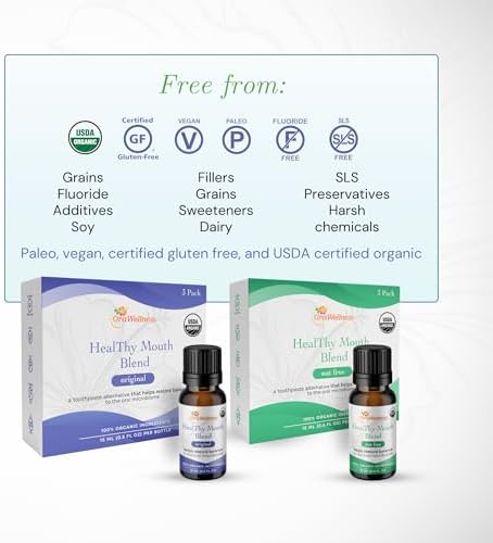 Nut Free Healthy Mouth Blend Organic Tooth Oil, Made in The USA Fluoride Free Toothpaste & Mouthwash Alternative, Natural Rinse for Healthy Teeth & Gums for Women, Men and Kids, Pack of 3