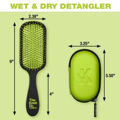 Conair The Knot Doctor for Premium Pro Detangling Brush for Wet or Dry Hair with Green Storage Case, Black