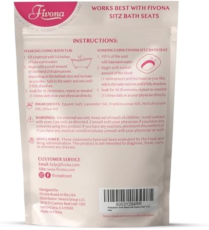 FIVONA Postpartum Soak Blend 48oz - Sitz Bath Salt Natural Soaking Blend - Epsom Salt with Pure Essentials Oils for Soothing Postpartum Recovery, Large Value Pack, Perineal Care