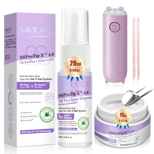 SAVILAND Solid Nail Glue Gel & Nail Glue Remover Kit: U V Light for Nails Complete Nails Tools for Press Ons Strong Nail Glue Gel Handheld Gel X Lamp for Gel Nails and Quick Press On Nail Remover
