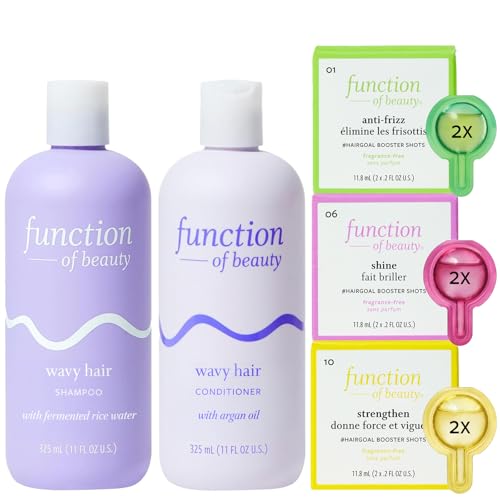 Function of Beauty Wavy Hair Shampoo + Conditioner (11 oz Each) + Shine, Strengthen, & Anti-Frizz #HairGoal Boosters Set - Sulfate-Free, Formulated to Enhance Glossiness & Natural Shine