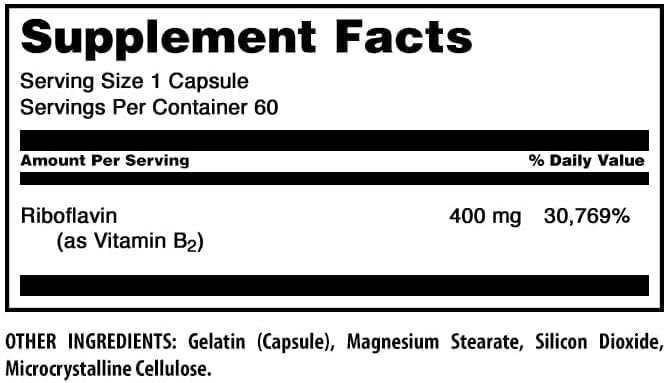 Amazing Formulas Riboflavin 400 mg Capsules | Vitamin B2 Supplement | Non-GMO | Gluten Free | Made in USA (2 Pack | 60 Count)