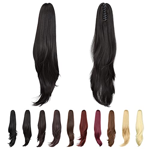 ponytail extension,24" claw clip hair extensions ponytail Long straight Hair Extension Natural Looking Synthetic Hairpiece for Women Natural Black