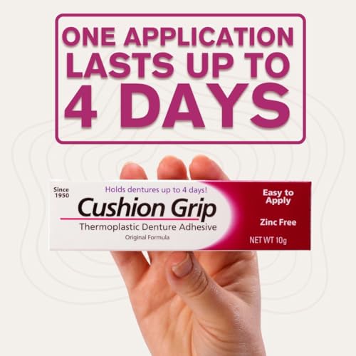 Cushion Grip Thermoplastic Denture Adhesive, 0.35 oz Travel Size | Refits and Tightens Loose Dentures On The Go | Non-Glue Adhesive, Acts Like a Soft Reliner (Pack of 5)