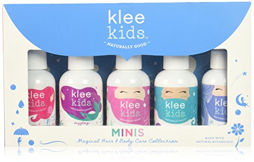 Klee Kids Magical Hair and Body Care Mini Travel Set, 2 Ounce Each. Shampoo, Conditioner, Detangler, Body Wash, Body Lotion. With Organic and Natural Botanicals. Non-Toxic. No Sulfate. No Parabens.