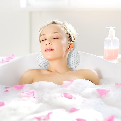 Bath Pillow Bathtub Pillow with 3 Non-Slip Suction Cups,Bath Pillow for Tub-Comfortable Bathtub Pillows for Neck Head and Back Support，Extra Thick and Soft Air Mesh Pillow for Bath,White