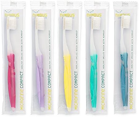 NIMBUS Extra Soft Toothbrushes (Compact Head), Periodontist Design Tapered Bristles for Sensitive Teeth and Receding Gums, Individually Wrapped Plaque Remover Travel Toothbrush (10 Pack, Colors Vary)