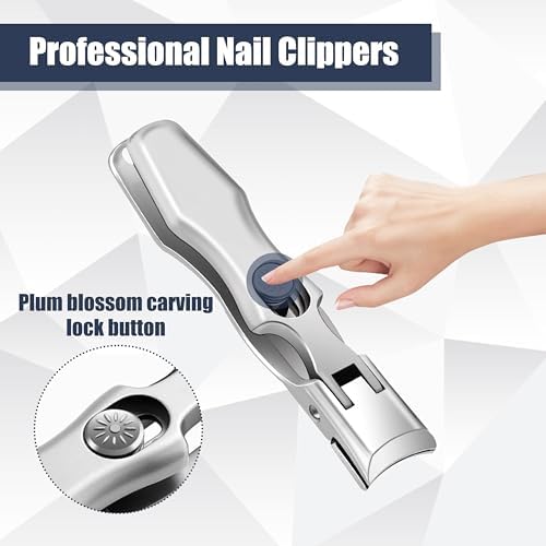 German Nail Clippers for Men Women,Anti-Splashing Design Ultra Sharp Stainless Steel Nail Clippers with Catcher for Thick Nails,Nail Clippers Set with Nail File for Men, Women & Seniors