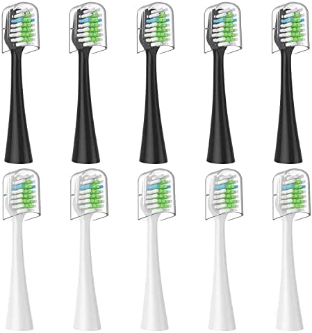 Replacement Toothbrush Heads 10 Pack Only for AquaSonic Duo and for Home Dental Center,5 Black+5 White，Not for AquaSonic Other Series