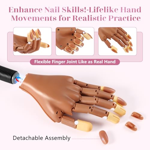 Magnetic Practice Hand for Acrylic Nails: Flexible Fake Hand Manicure Training Hand with Strengthen Nail Tips - Mannequin Hand Nail Kit for Beginners