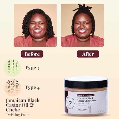NaturAll Jamaican Black Castor Oil & Chebe Braiding Gel – Protective Hair Braiding Gel for Locs, Edge Control, Taming Frizz & Twisting– Strong Hold Braid Balm for Dreadlocks, Retwists No Flaking 8 Oz.