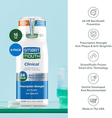 SmartMouth DDS Activated Clinical Mouthwash - for Fresh Breath - Clinical Strength Mouthwash for Gum Health, Gingivitis & More - Clean Mint Flavor, 16 fl oz (3 Pack)