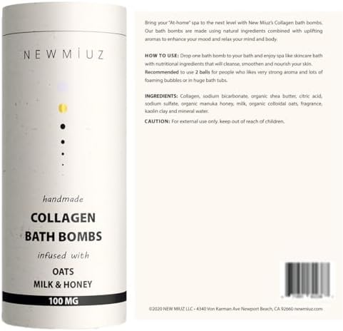 Creamy Collagen Bubble Bath Bombs with Oatmeal Milk Honey Essential Oils Luxurious Bath Gift Dry Skin Nourishment Indulge in A Blissful Bathing Spa