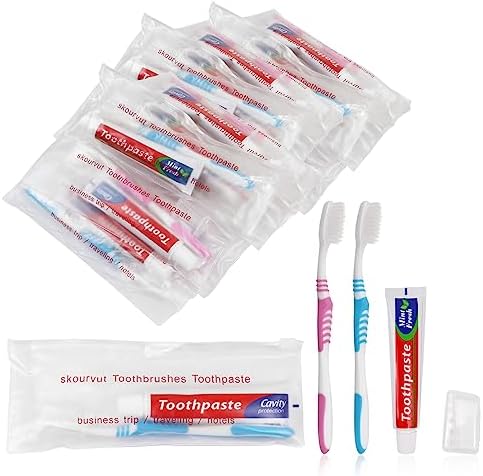 Disposable Toothbrushes with 45 Grams Toothpaste Individually Wrapped, Travel Kit Whit Plastic Zip Bag,Toothbrush Head Cover, Bulk Toothbrush for Homeless,Travel,Shelter,Air Bnb,Hotel,Guest (20)