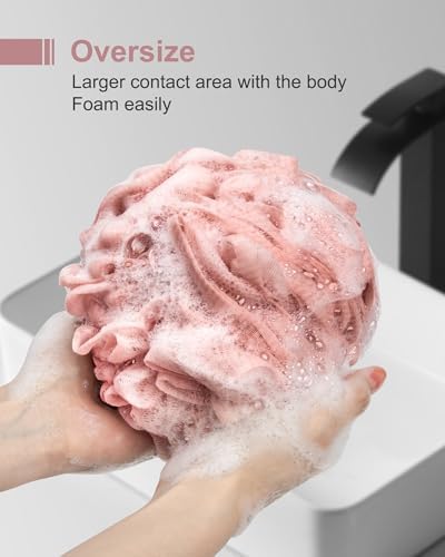 Loofah Sponge, XXL Large Loofah 100g 4 Pack, Bath Sponge Soft Mesh Shower for Men, Body Scrub, Shower Pouf Bath Accessories, for Body Wash, Soap (Red Soil)