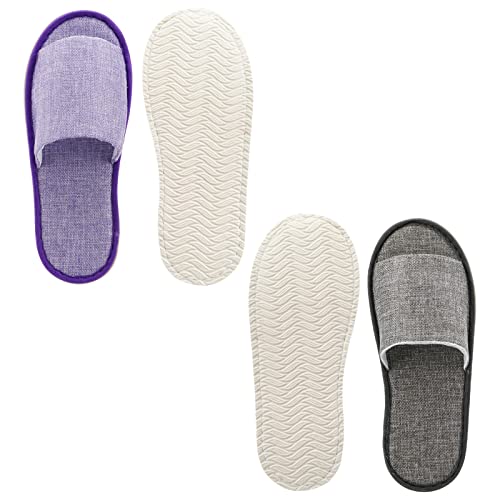 Frcctre 16 Pairs Disposable Slippers, Cotton Linen Open Toe Spa Slippers for Women and Men, Breathable Non-Slip Disposable Slippers for Travel Guests Hotel Home, Gray and Purple