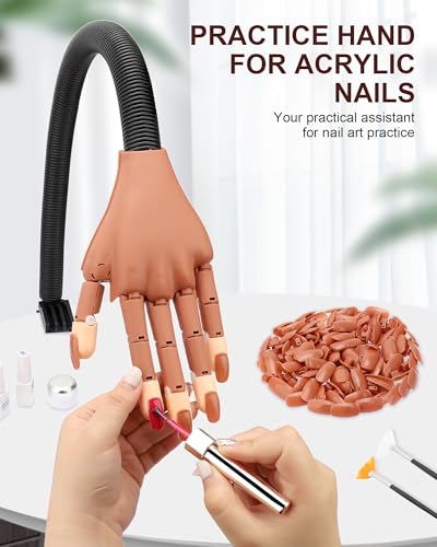Practice Hand for Acrylic Nails, Flexible Nail Practice Hands Magnetic Fake Hands for Nails Practice, Movable Nail Mannequin Hand with 200PCS Nail Tips for Beginners,13.9 * 6.2 * 1.9