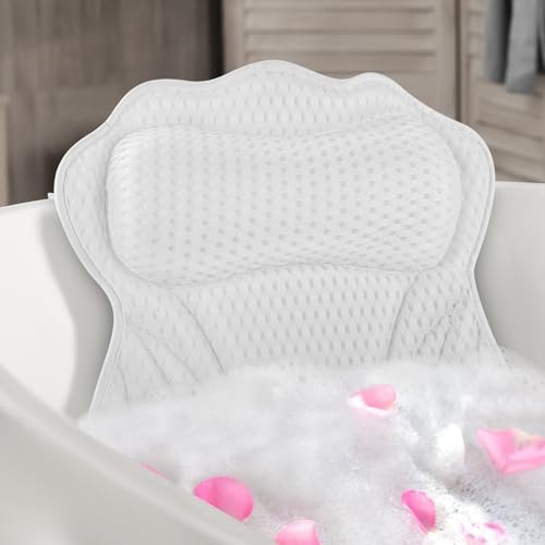 Bath Pillow Bathtub Pillow, Ergonomic Luxury Bath Pillows for Tub, Bath Tub Pillows for Head and Neck, with Soft 4D Mesh Fabric and Non-Slip Suction Cups, Relaxing Bath Accessories, Fits All Bathtub