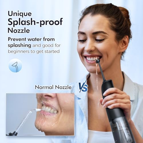 Demita Cordless Water Flosser for Teeth, 300ML 3 Modes 5 Jet Tips Portable Electric Flosser Pick for Adults, IPX7 Waterproof Oral Irrigator Cleaning Kit for, Gums, Braces Care(Black)