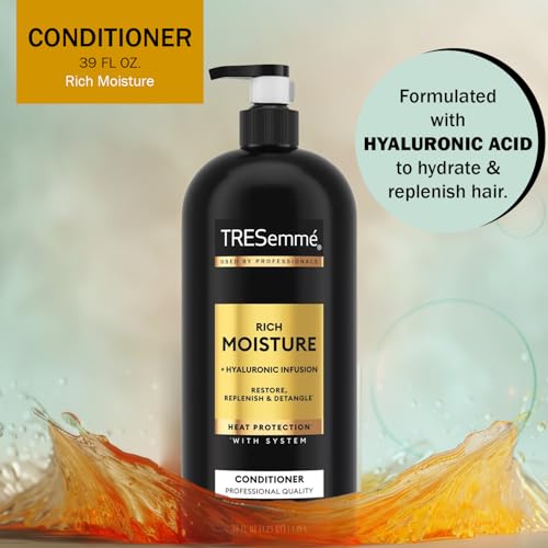 TRESemmé Shampoo & Conditioner Set Rich Moisture with Hyaluronic Infusion - Hair Care to Restore, Softness, Replenish Moisture & detangle - 39 oz. ea with Pump