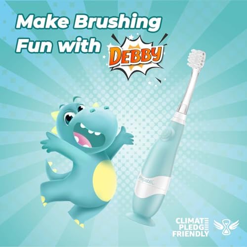 Papablic Toddler Sonic Electric Toothbrush Kids for Ages 1-3 Years, Baby Electric Toothbrush with Cute Dino Cover and Smart LED Timer, 4 Brush Heads (Debby)