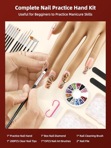Practice Hand for Acrylic Nails - Nail Tips Won't Fall off Fake Hand - Flexible Movable Nail Practice Hand - Mannequin Hand For Nails - Nail Hand for DIY Nail Manicure
