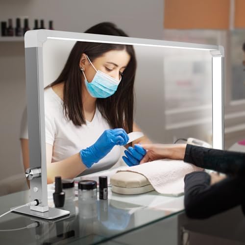 Nail Tech Lamp for Desk，32" 48W Professionals Led Light, Desk Lamp for Lash Eyelash Extension,Color Temperature 2700K-6000K, Makeup lamp,Salon&Home(Silver)