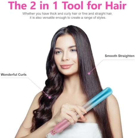 DORISILK Colorful Flat Iron 450 Degrees, Ceramic Hair Straightener and Curler 2 in 1, 30s Fast Heat Straightening Iron for Hair, Dual Voltage Hair Iron 1 Inch Salon Control Temp Gift for Women Girls