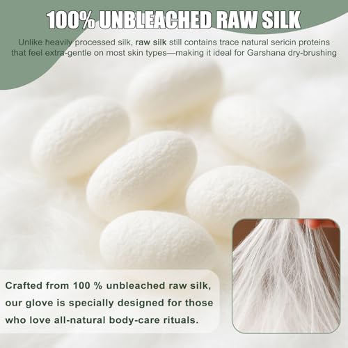 Garshana Gloves Raw Silk Massage, Raw Silk Garshana Gloves with Elastic Wrist Bands for Ayurvedic Skin Brushing Massage (Pair)