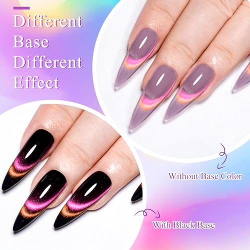 MEET ACROSS Glass Cat Eye Gel Polish Set, Colorful Magnetic Nail Polish with Magnet, Transparent Nail Polish, Soak Off UV Cateye Gel Polish Kit for Home DIY Manicure Varnish Art Design