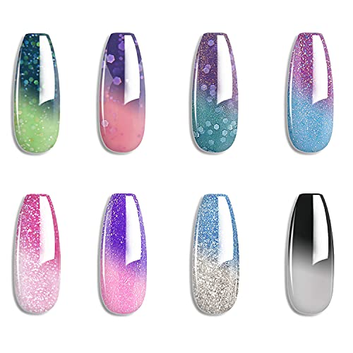 Gel Nail Polish Set -Color Changing Gel Nail Polish Set Purple Blue Pink Red Laverder Wind Red Black Color Changing Gel Polish Soak Off UV LED Thermal Temperature Art (8PC003)