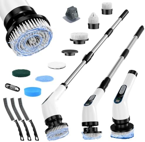 Powerful Electric Spin Scrubber Cordless — 3000mAh Cordless Bathroom Scrubber with 2 Speeds + 7 Brush Heads + 1 Wall Hanger + 3 Crevice Tools — Bathroom Cleaning Brush. Electric Shower Scrubber