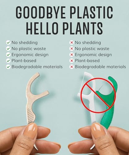 Floss Picks Biodegradable (200pcs) - Plant Based Dental Floss Picks, Natural Flossers for Adults & Kids, Nontoxic Vegan Tooth Pick Flossers & Floss Sticks - Double Thread Mint