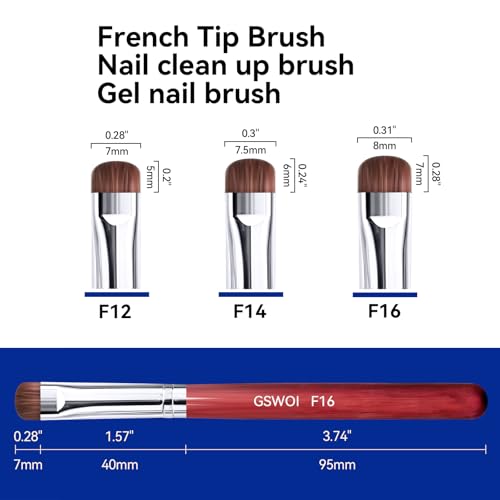 ‌French Brush for Nails & Clean Up Brush for Gel Nail Polish | Dual-Use Wooden Handle Nail Brush for Acrylic, Polygel, Builder Gel | Professional Nail Art Brushes for French Tips, Cleaning (F16)