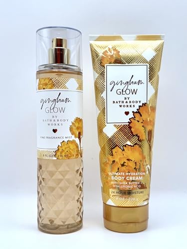 Bath and Body Gingham Glow Gift Set, Fine Fragrance Mist 8 fl oz, Ultimate Hydration Body Cream 8 oz with Shea Butter