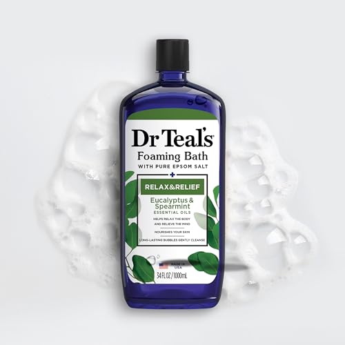 Dr Teal's Foaming Bath with Pure Epsom Salt, Relax & Relief with Eucalyptus & Spearmint, 34 fl oz (Pack of 4)