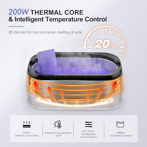 4000ml Paraffin Wax Machine for Hand and Feet - Professional Wax Warmer with 200W Thermal Core, LED Real-time Temp Control & 167°F Rapid Melting, Intense Hydration with Hand Wax Paraffin Bath