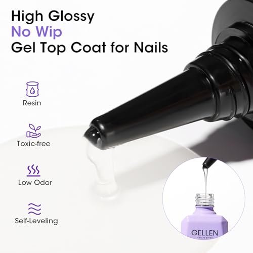 GELLEN 100ml No Wipe Gel Top Coat, High Gloss Long Lasting Clear Color Gel Top Coat U V Light Cured Soak off High Capacity for Salon