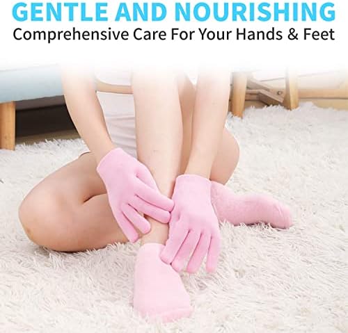 4 PCS Moisturizing Gloves and Socks, Gel Spa Moisturizing Therapy Sock ＆ Glove, Soften Repairing Dry Cracked, Hands Feet Skin Care, Effective in Repair Dry and Chapped Hands and Feet Skin Care(Small)